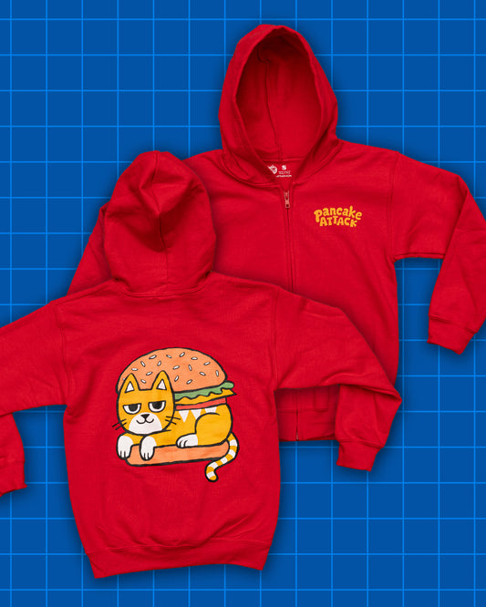 Cat Burger Red Zip-Up Hoodie