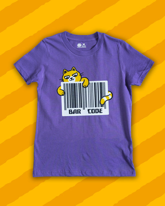 Purple Kitty Bar Code short sleeve t-shirt